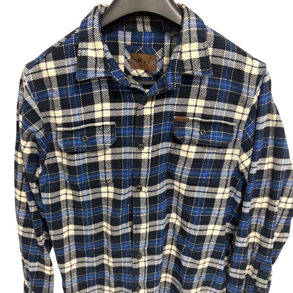 Orvis Flannel Shirt Jacket Mens Large Button Up Plaid Shacket Thick Material